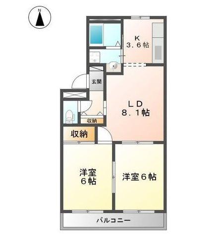 WINDY PLACE(2LDK/2階)の間取り写真