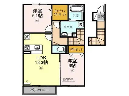 ラッジョ・クラルテ クラルテ(2LDK/2階)の間取り写真