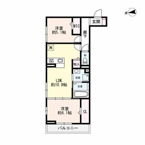 D-ROOM名駅F棟(2LDK/2階)の間取り写真