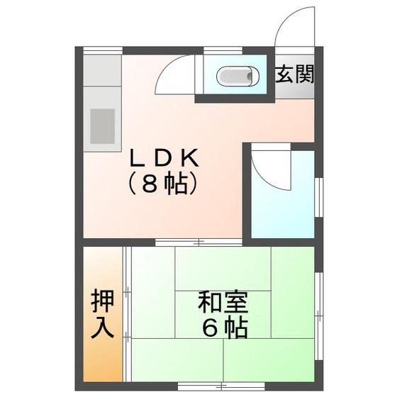 楠町南川アパート(1LDK/2階)の間取り写真