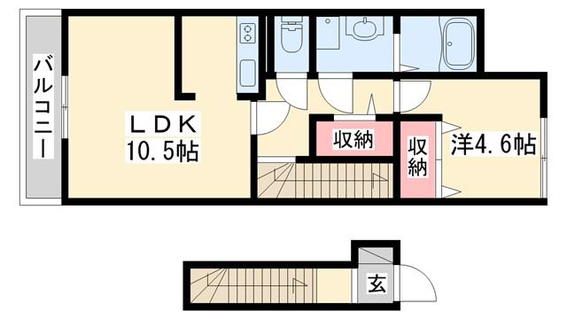 ＪＲ加古川線 社町駅 徒歩62分 2階建 築14年(1LDK/2階)の間取り写真