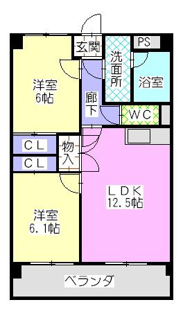 レージュ・グリーン(2LDK/1階)の間取り写真