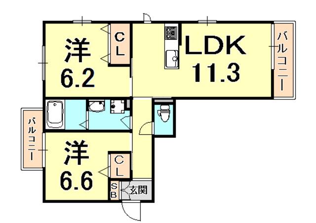 SHAMAISON EMINENCE II(2LDK/1階)の間取り写真
