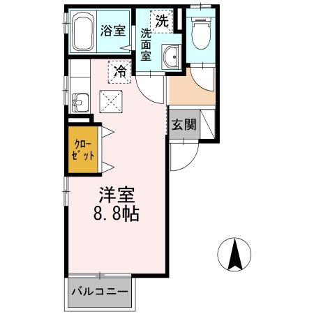 ハイツ幸(ワンルーム/1階)の間取り写真