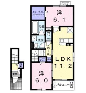 プラシード・A(2LDK/2階)の間取り写真