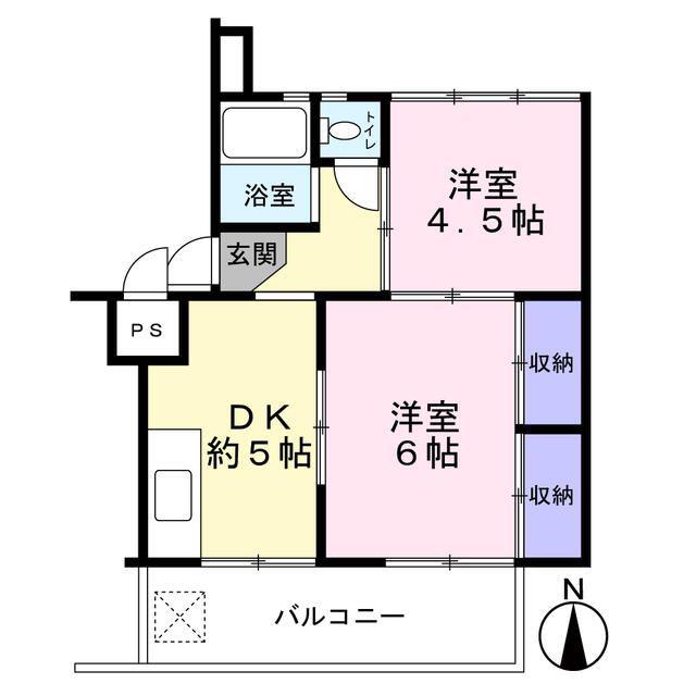 レインボー緑ケ丘(2DK/1階)の間取り写真