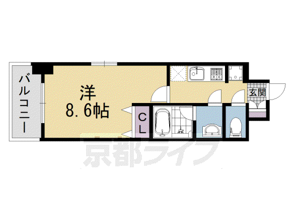 ベラジオ五条堀川II(1K/7階)の間取り写真