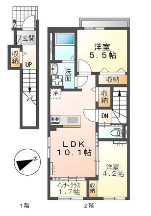 プレミエール岡ノ堂(2LDK/2階)の間取り写真