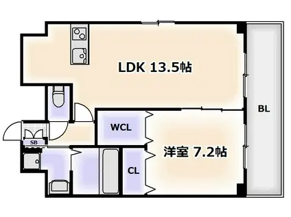 クリスタルエレガンス・ウエスト(1LDK/8階)の間取り写真