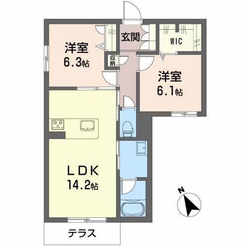 レフィシア城南(2LDK/1階)の間取り写真