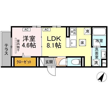 フラクタス南林間(1LDK/1階)の間取り写真