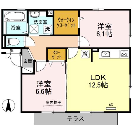 東山ヒルズI(2LDK/1階)の間取り写真