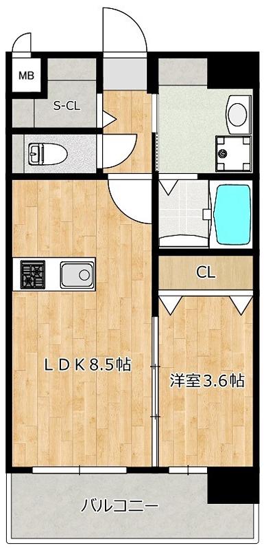 RESIAS ONE TENJINMINAMI BLDG(1LDK/2階)の間取り写真