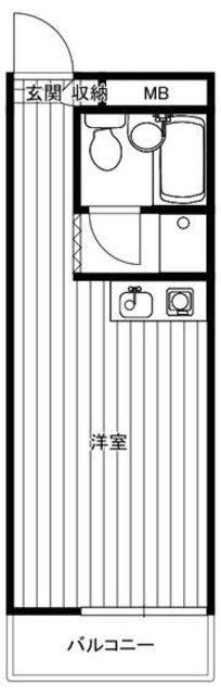 オバラハイム(ワンルーム/2階)の間取り写真