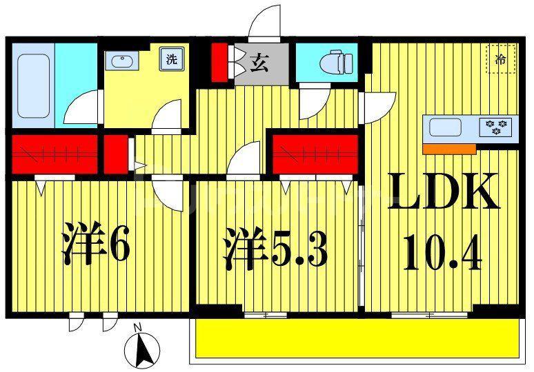 フェリシア(2LDK/3階)の間取り写真