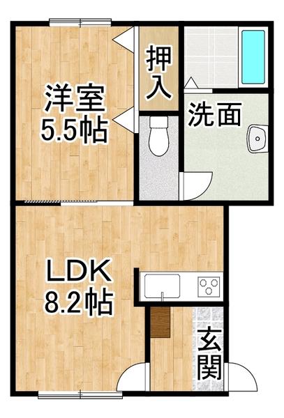 PEACE(1DK/2階)の間取り写真
