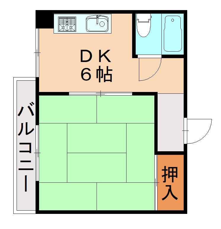 野坂ハイツ(1DK/2階)の間取り写真