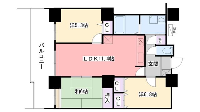 ファインビュー西宮(3LDK/11階)の間取り写真