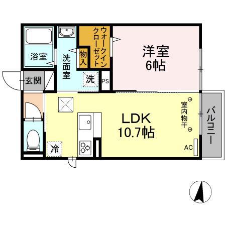ＪＲ東北本線 花巻駅 徒歩7分 2階建 築5年(1LDK/1階)の間取り写真
