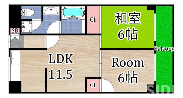 エバーグリーン旭(2LDK/7階)の間取り写真