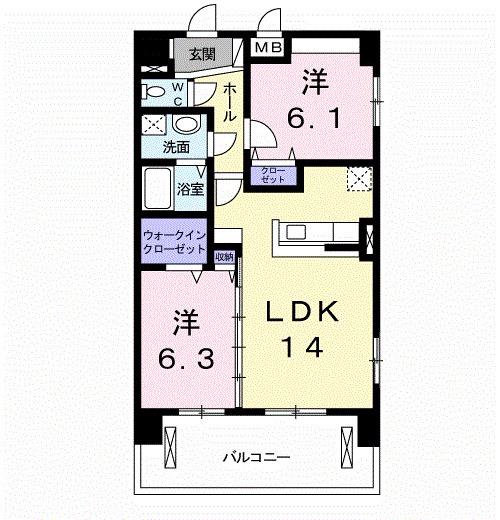 アンジュラピス(2LDK/9階)の間取り写真