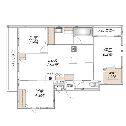 BELLA CASA(3LDK/3階)の間取り写真
