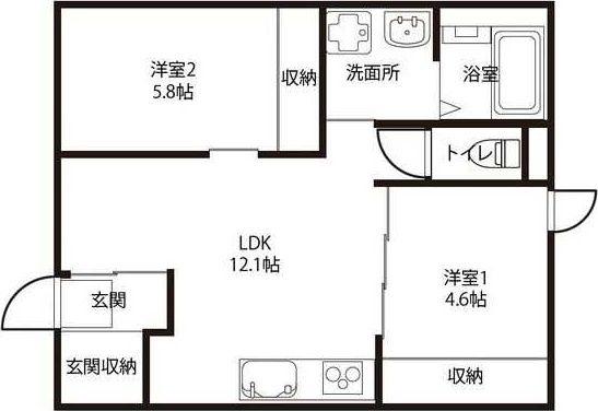 コートハウス錦町(2LDK/1階)の間取り写真