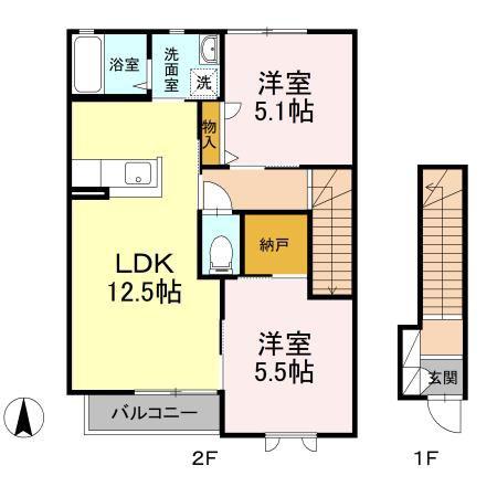 シャーメゾンRISE(2LDK/2階)の間取り写真