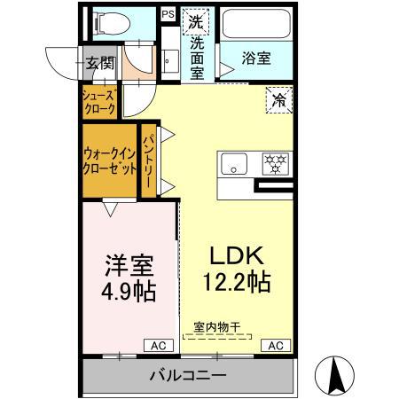 D-HILLS上浅田(1LDK/3階)の間取り写真