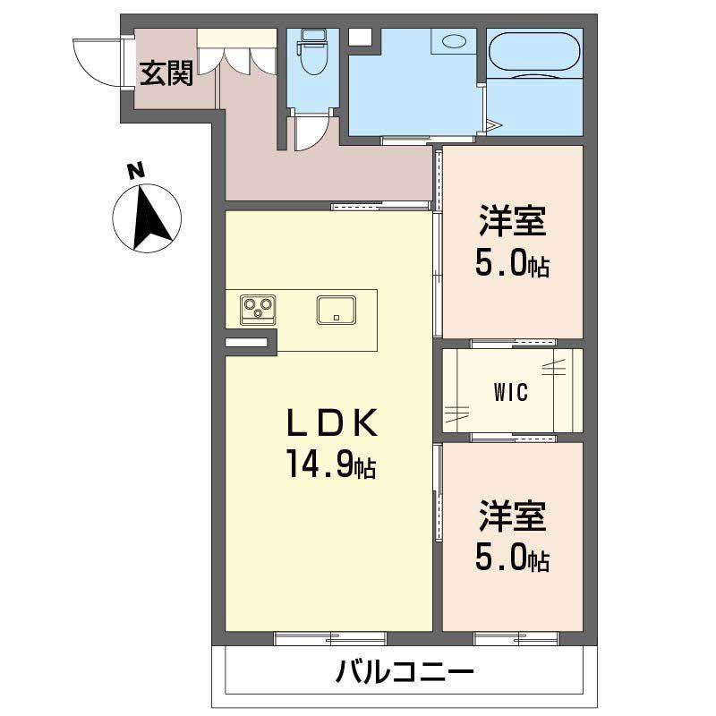 シャーメゾン石手白石(2LDK/2階)の間取り写真