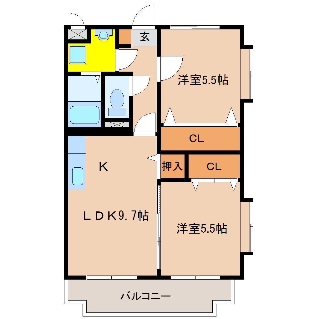 テルガーデン小松(2LDK/1階)の間取り写真
