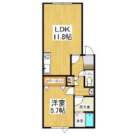ベルシーヌ鷲別(1LDK/1階)の間取り写真