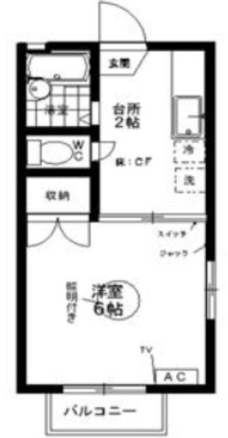 パークサイドシャトレWS-B棟(1K/2階)の間取り写真