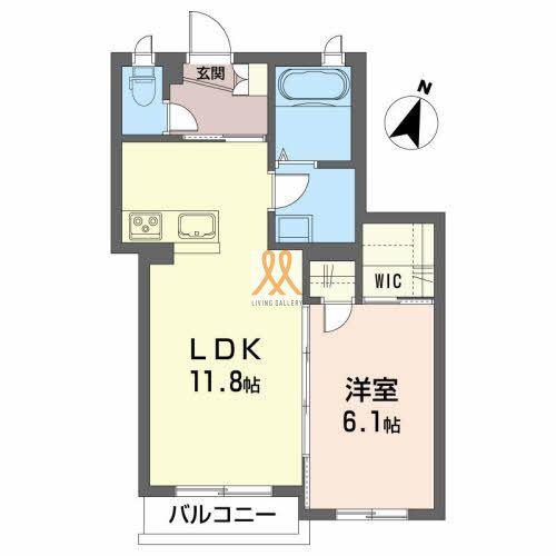 ウィル桑野(1LDK/1階)の間取り写真