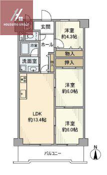 サン八尾南ハイツ(3LDK/3階)の間取り写真