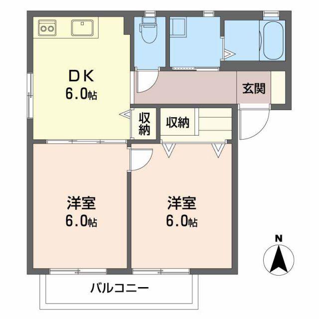 ファミーユ中野A棟(2K/1階)の間取り写真