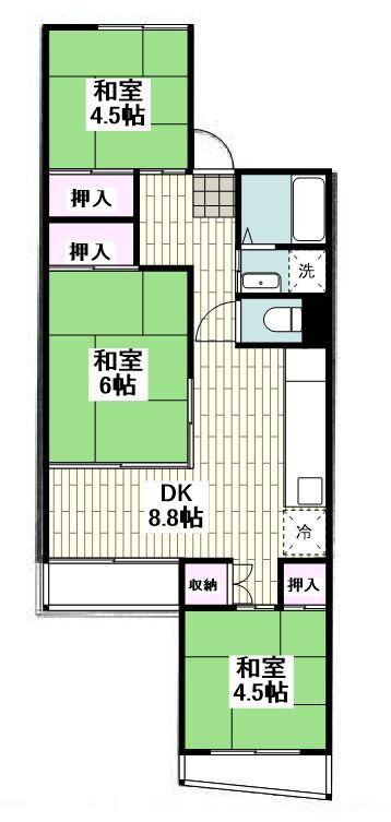 南永田団地1-3号棟(3DK/3階)の間取り写真