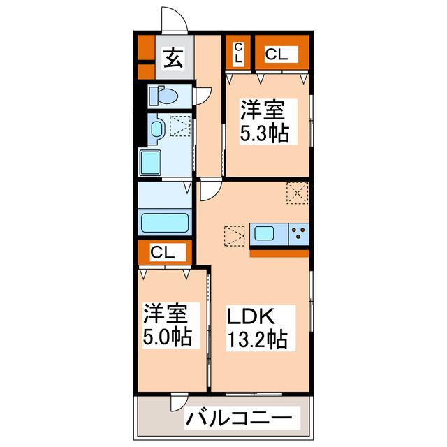 アゼリア水前寺(2LDK/3階)の間取り写真
