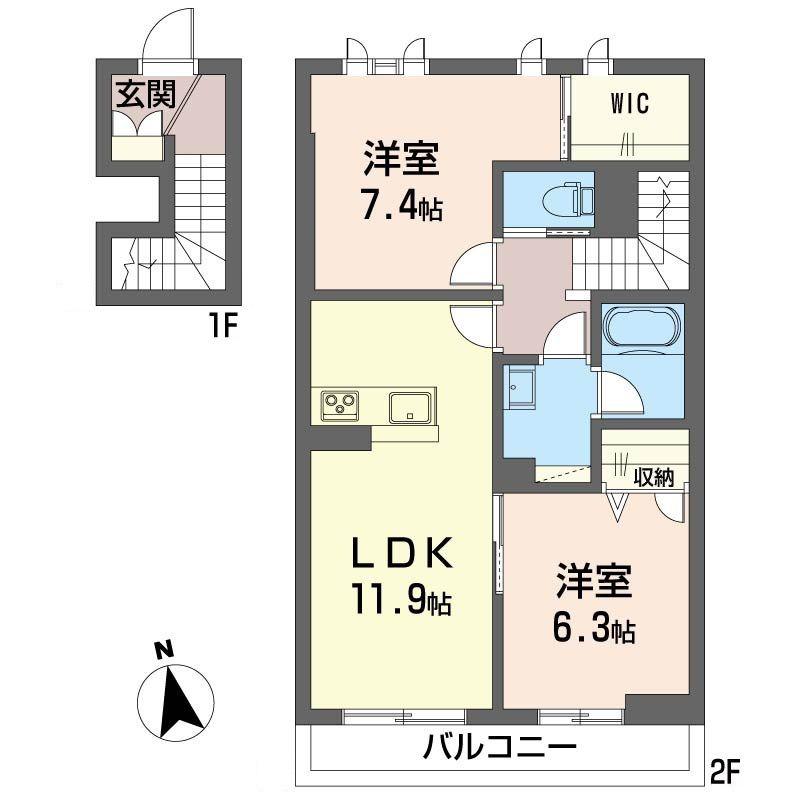 ソラーレ東大宮(2LDK/2階)の間取り写真