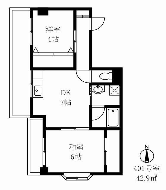 第9小野ビル(2DK/4階)の間取り写真