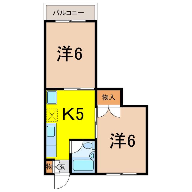 渡辺レジデンス(2K/2階)の間取り写真
