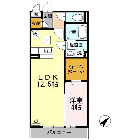 パインフィールド(1LDK/1階)の間取り写真