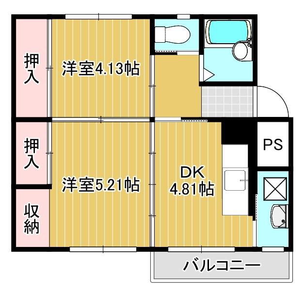 ヴィラナリー北見3(2DK/2階)の間取り写真