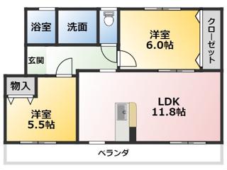一ツ木ハイツ安井(2LDK/4階)の間取り写真