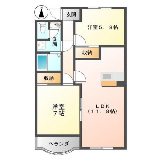 セピアコート(2LDK/3階)の間取り写真