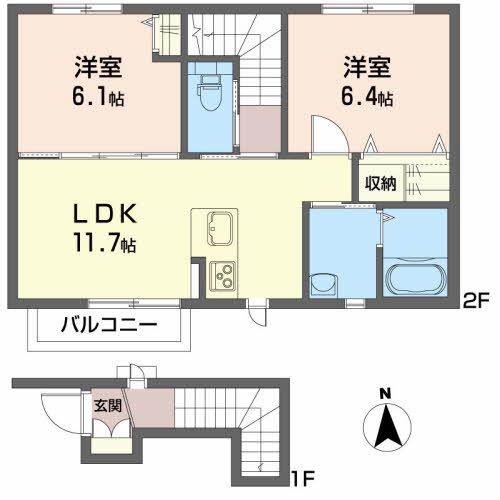 グランヌーブ(2LDK/2階)の間取り写真