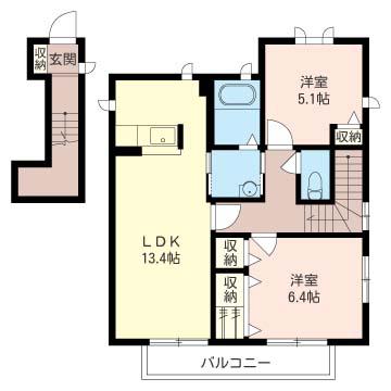 レフィナードA(2LDK/2階)の間取り写真