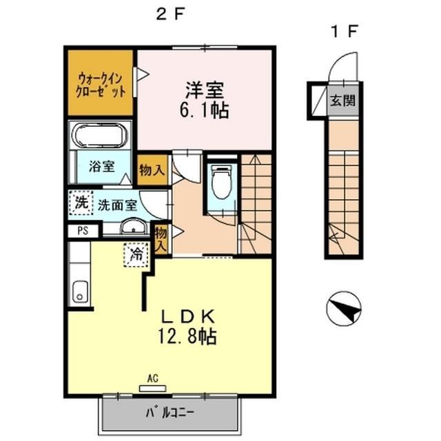 アルカディアA(1LDK/2階)の間取り写真