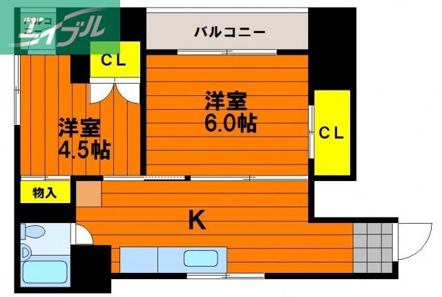富田町ビル(2DK/4階)の間取り写真