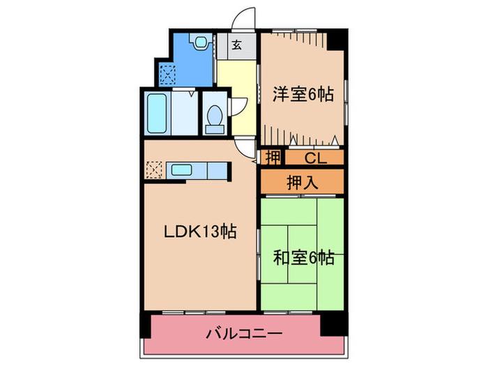 プリンシパル香椎(2LDK/1階)の間取り写真
